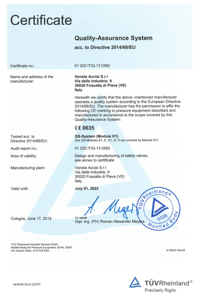 PED stainless steel certificate